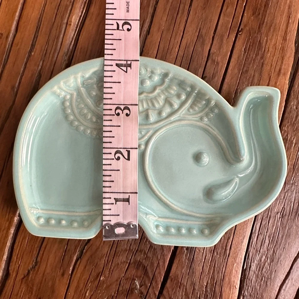 Boho Tribal Elephant Trinket Tray in Mint Greenish Blue
